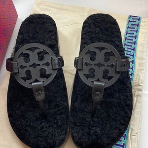 Brand New Tory Burch Miller Cloud Shearling Nappa Leather Sandals.